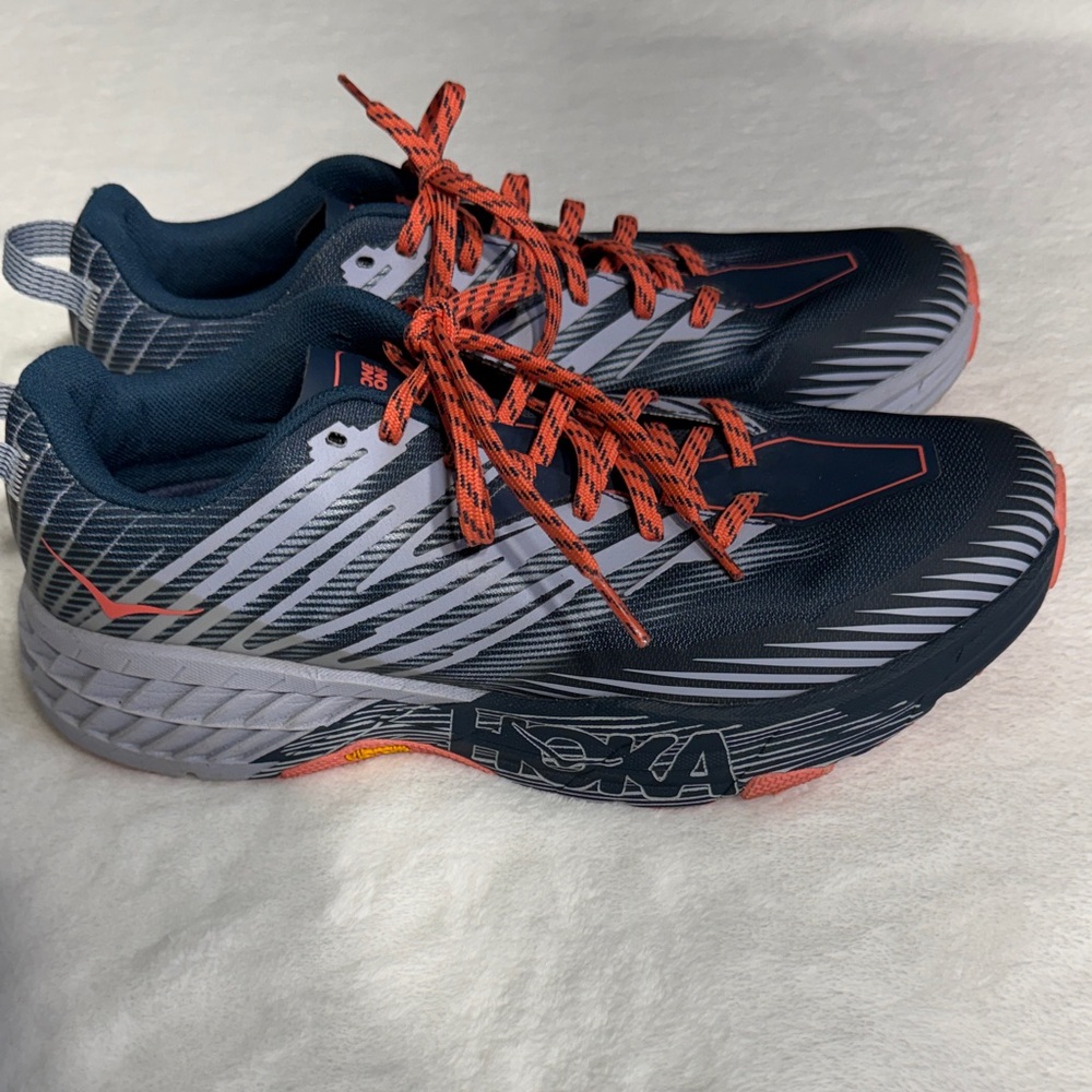 Hoka One One Navy, Coral and Bright Blue Speedgoat 4